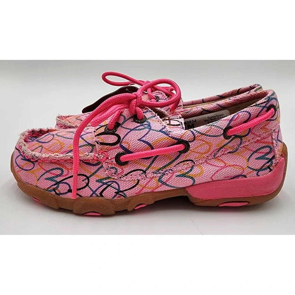 Twisted X Pink Canvas Boots Loafers Kids 1M Heart Print NWT YDM0034 EXC